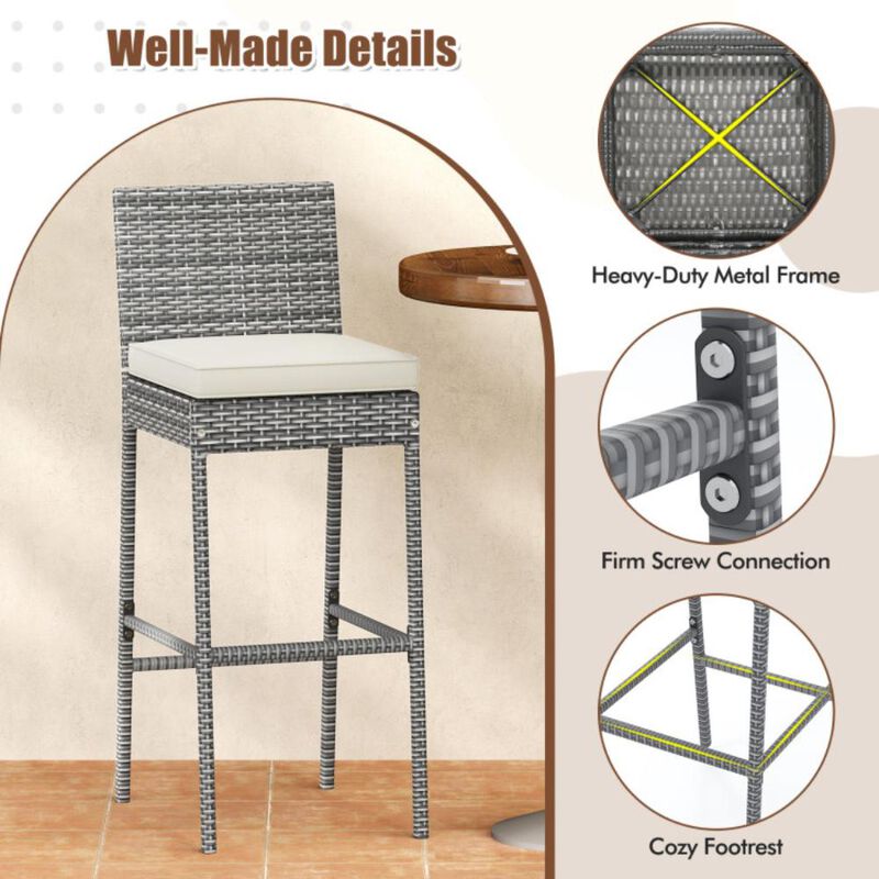 Hivvago Patio Wicker Barstools with Soft Seat Cushion and Cozy Footrest