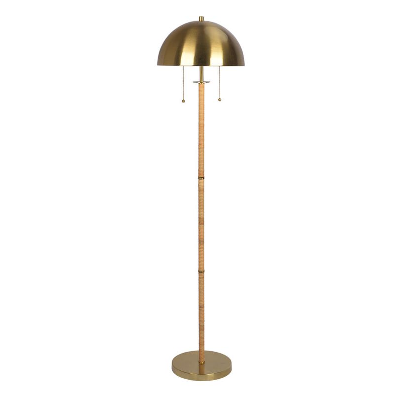 ELEMENT ACE Stylish Two-Light Floor Lamp with Natural Rattan Accents and Elegant Brass Finish for Modern Home Decor image number 0