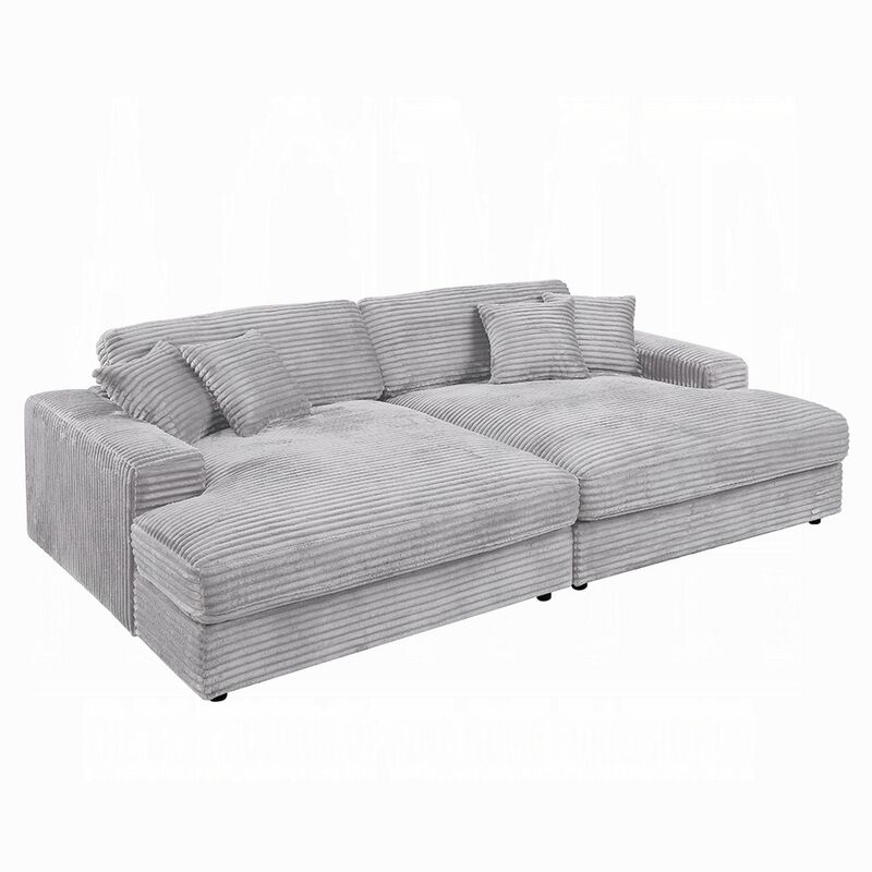 Liny 2pc Sectional Sofa Daybed Set, 4 Throw Pillows, Light Gray Velvet