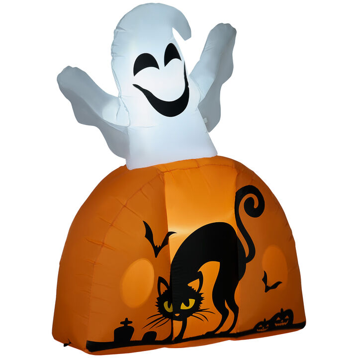 HOMCOM 5FT Halloween Inflatable Ghost with Pumpkin Base and LED Lights