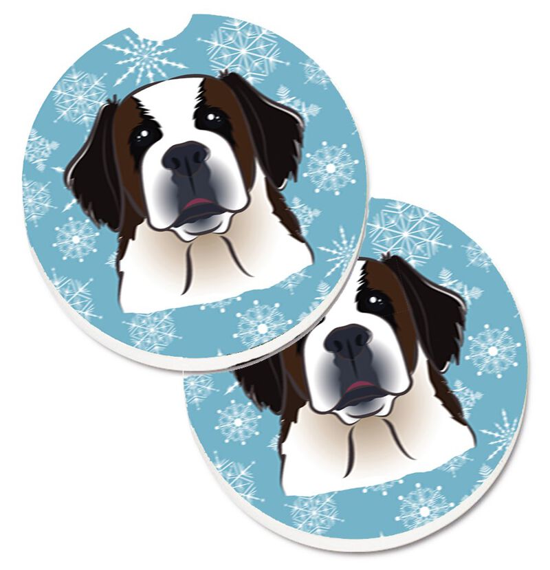Caroline's Treasures Snowflake Saint Bernard Set of 2 Cup Holder Car Coasters BB1680CARC, 2.56, Multicolor