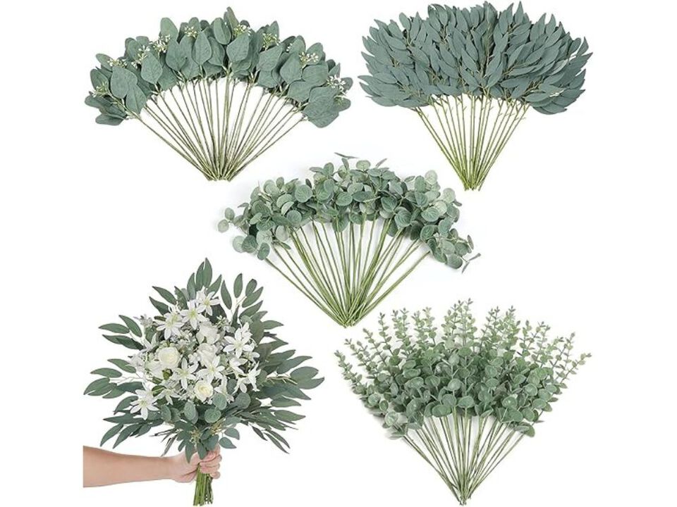 120 Piece Silver Artificial Eucalyptus Flower Stems Wedding Centerpiece Decor