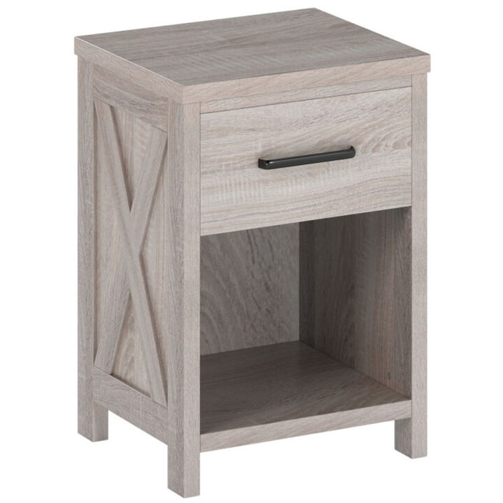 Nightstand with Drawer and Shelf, Modern Bedside Table for Bedroom Storage