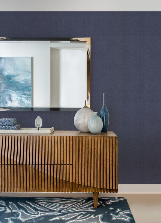 Claremont Indigo Faux Grasscloth Wallpaper