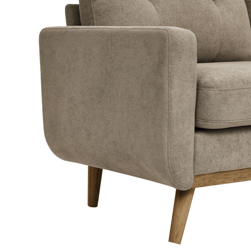 Mid-Century Modern Tufted Loveseat Sofa with Upholstery and Wooden Legs