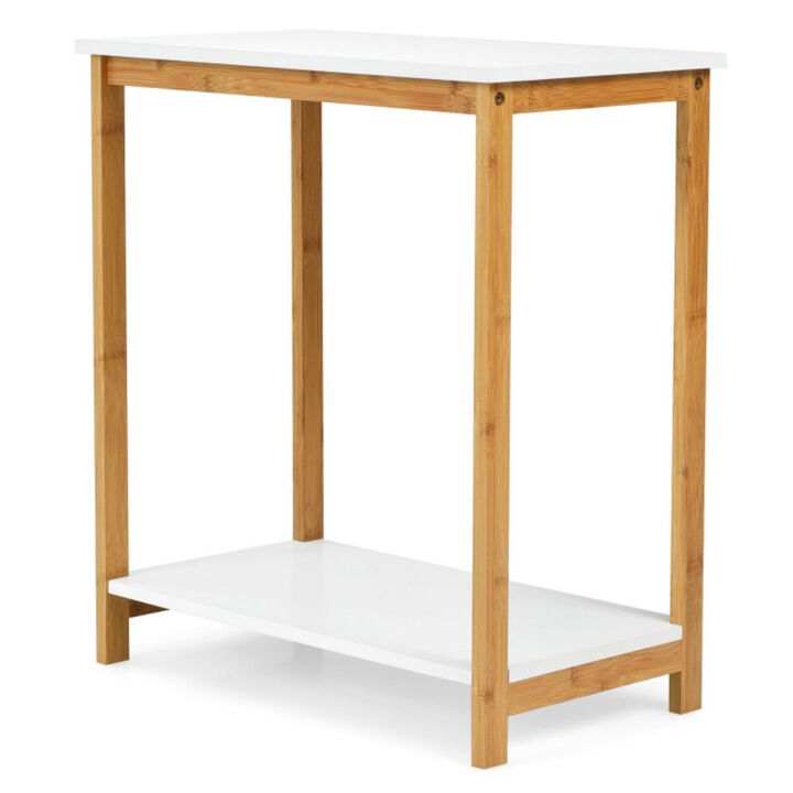 23 Inch Height 2-tier End Table with Bamboo Frame and Bottom Shelf