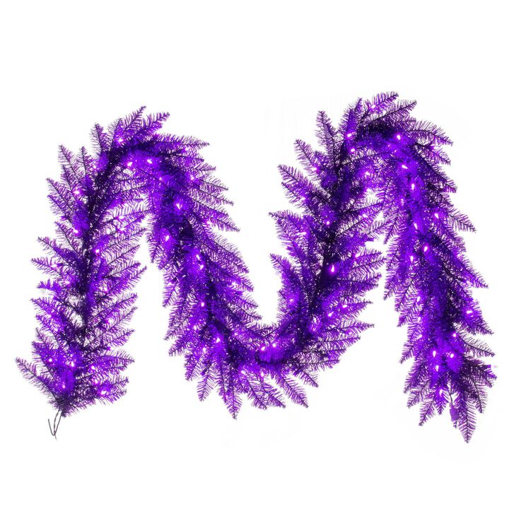 Vickerman 9' Purple Artificial Christmas Garland, Purple Dura-Lit LED Lights. - Faux Fir Christmas Garland - Indoor Seasonal Home Decor