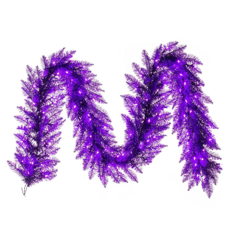 Vickerman 9' Purple Artificial Christmas Garland, Purple Dura-Lit LED Lights. - Faux Fir Christmas Garland - Indoor Seasonal Home Decor image number 0