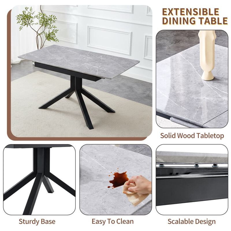 Rectangular Extendable Dining Table Laminated MDF top with geometric metal legs Modern dining table with automatic pop up leaf image number 8