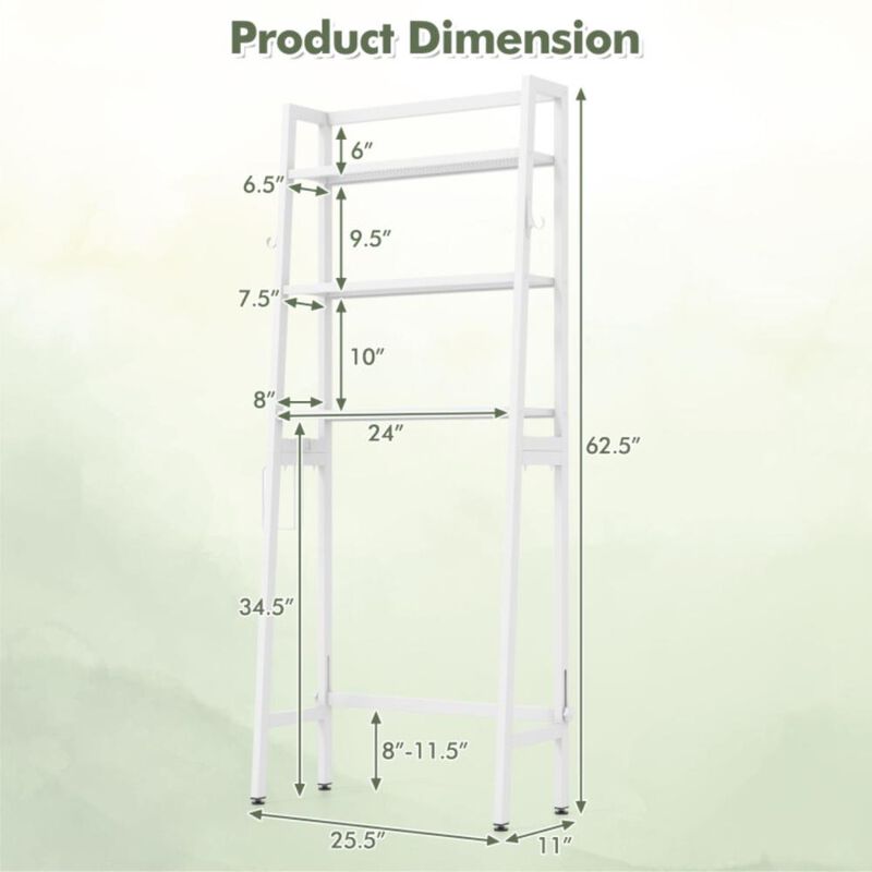 Hivvago 3-Tier Over The Toilet Storage Shelf with Adjustable Bottom Bar