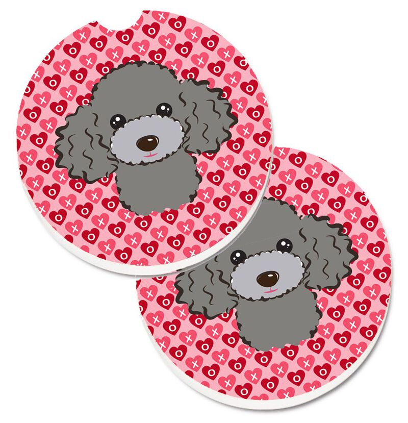 Caroline's Treasures Silver Gray Poodle Hearts Set of 2 Cup Holder Car Coasters, 2.56, Multicolor