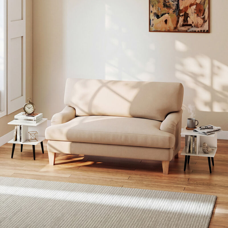 Modern 2-Tier End Table with 2 Storage Compartments and Sturdy Metal Legs-White image number 5
