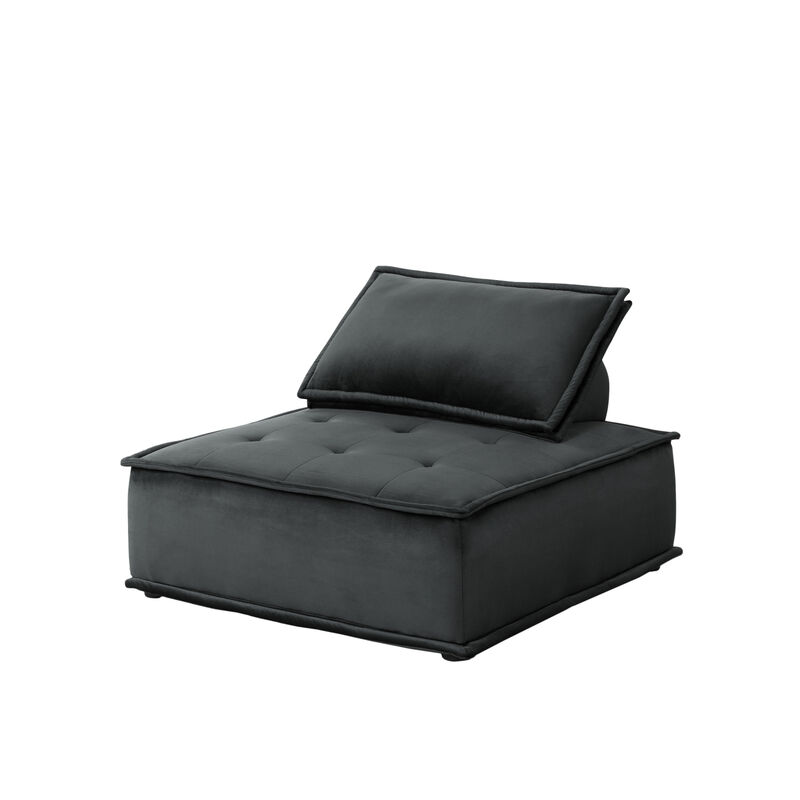 Streamdale Anna Black Velvet 5 Piece Sectional Sofa Ottoman image number 7