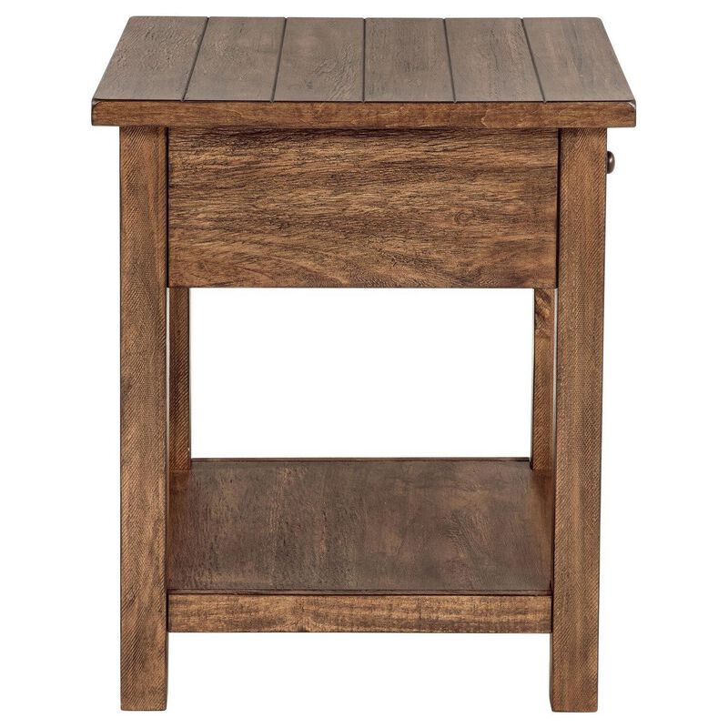 Ayne Side End Table, 1 Shelf, 1 Drawer, Brown Wood, Square 20 Inch