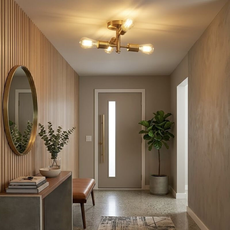 ELEMENT ACE Retro Four-Light Semi Flush Mount Ceiling Pendant Fixture Suitable for Hallway Kitchen Bedroom Living Room Indoor Home Lighting 11"W &times; 6.5"H image number 5