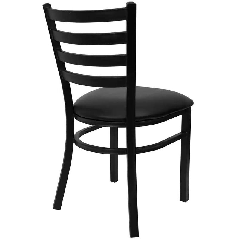 Hivvago Black Metal Dining Chair with Slatted Back and Vinyl Seat