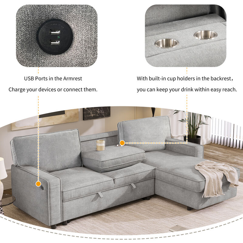 Merax Upholstery Sectional Sleeper Sofa with Storage