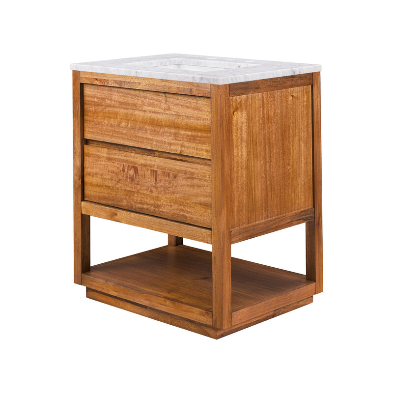 Oakman 30 In. Single Sink Carrara White Marble Countertop Bath Vanity in Mango Wood