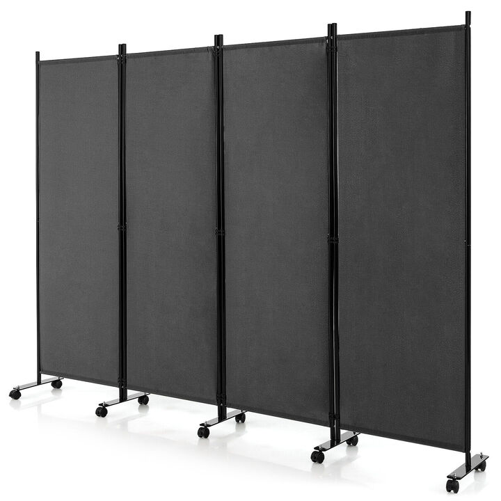 4-Panel Folding Room Divider 6 Feet Rolling Privacy Screen with Lockable Wheels