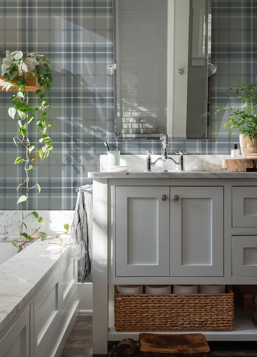 Sala Blue Plaid Wallpaper