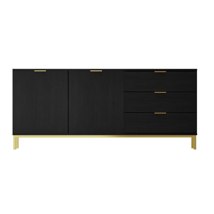 Sideboard Buffet Cabinet with 3 Drawers & 2 Doors for Kitchen, Entryway Cupboard with Gold Metal Legs, Black (62.9" L x 15.7" W x 27.5" H)