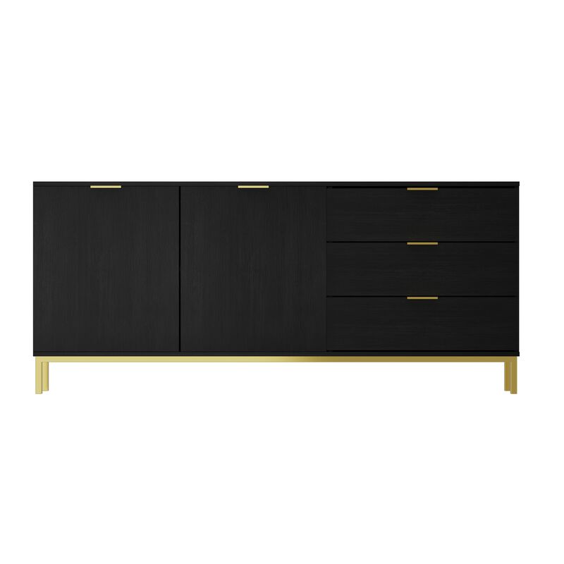 Sideboard Buffet Cabinet with 3 Drawers & 2 Doors for Kitchen, Entryway Cupboard with Gold Metal Legs, Black (62.9" L x 15.7" W x 27.5" H)