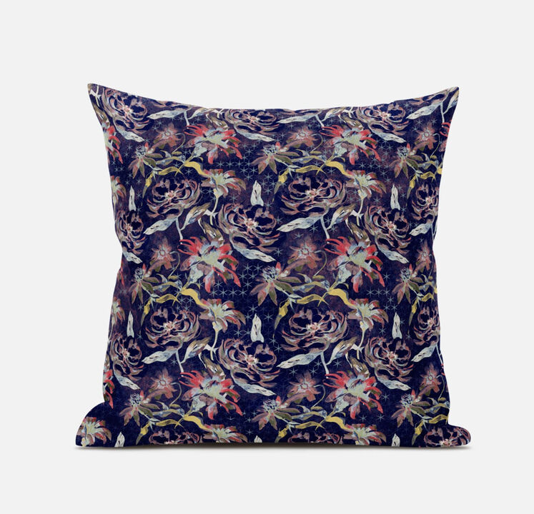Homezia 20" Midnight Blue Roses Zippered Suede Throw Pillow