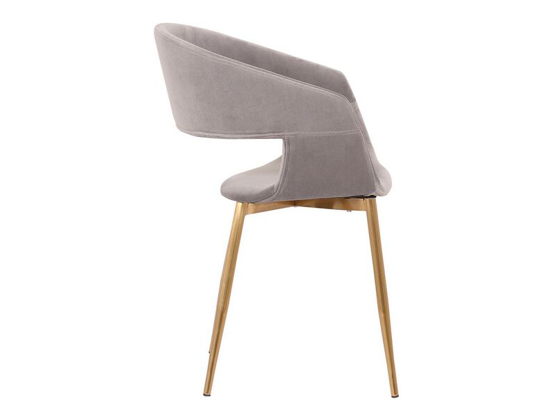 Upholstered Open Back Dining Accent Chair with Gold Angled Legs, Gray-Benzara