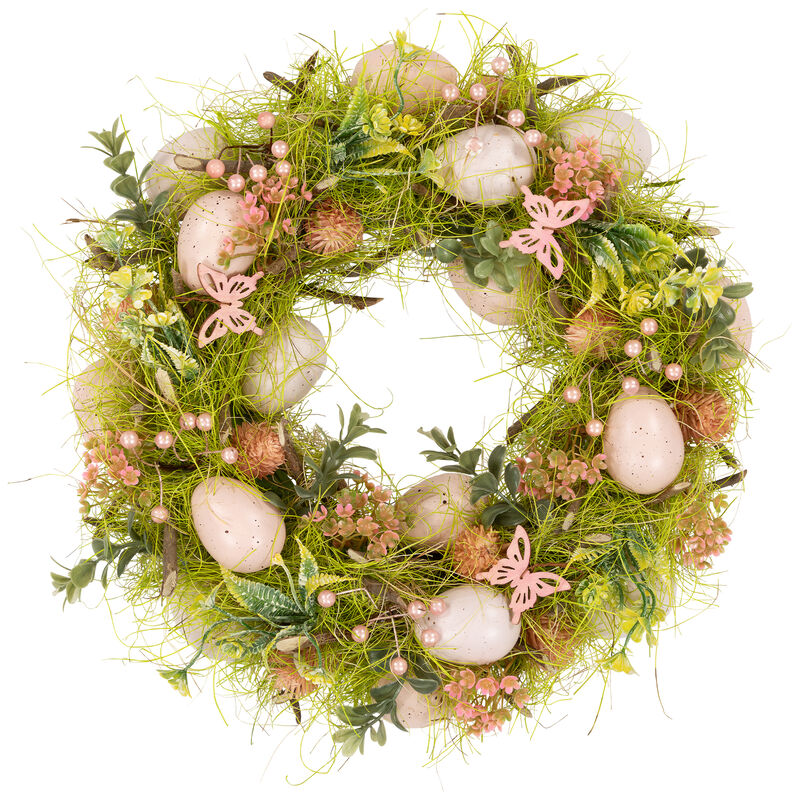 Easter Eggs with Butterflies Artificial Spring Wreath - 13" - Green and Pink
