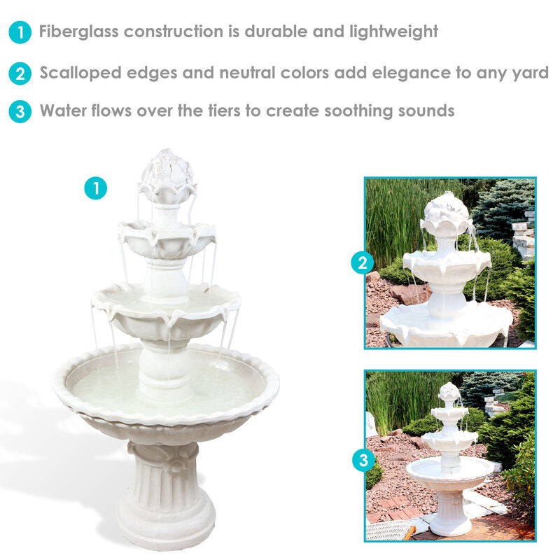 Sunnydaze Fruit Top Fiberglass Outdoor 3-Tier Water Fountain - White
