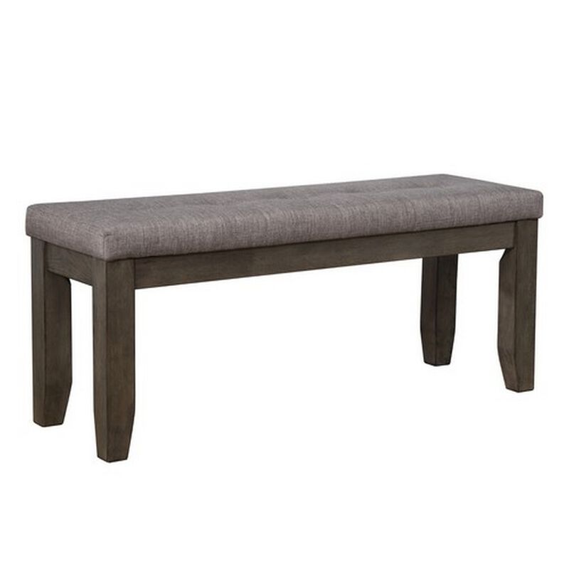Rectangular Bench with Fabric Upholstered Seat, Gray - Benzara image number 1