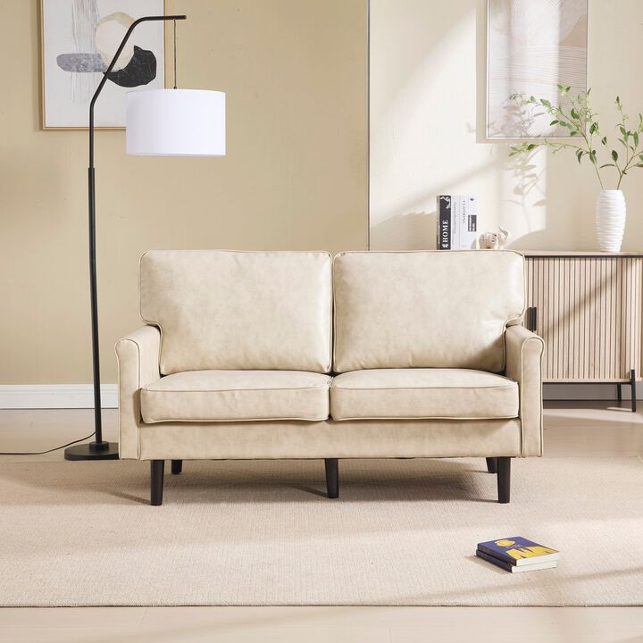 Mondawe PU Leather Loveseat, 2 Seater Small Sofa Couches with USB & Removable Pillow Cover