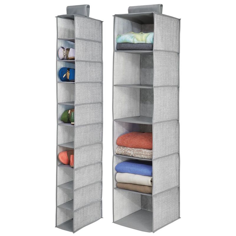mDesign Fabric Over Rod Hanging Closet Storage Organizers, Set of 2 - Gray image number 2