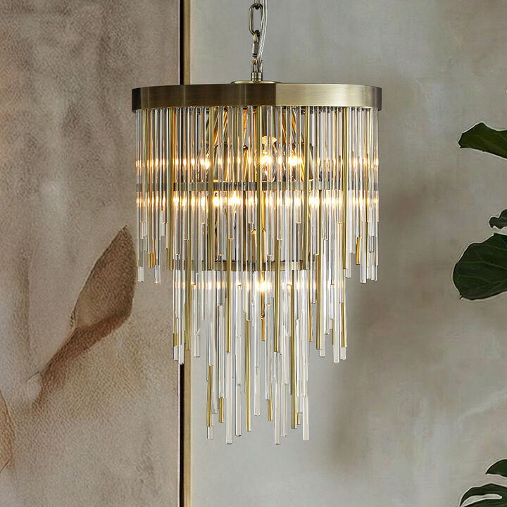Antique Bronze Modern Glam Chandelier with Adjustable Drop Tiered Pendant for Dining Room or Foyer