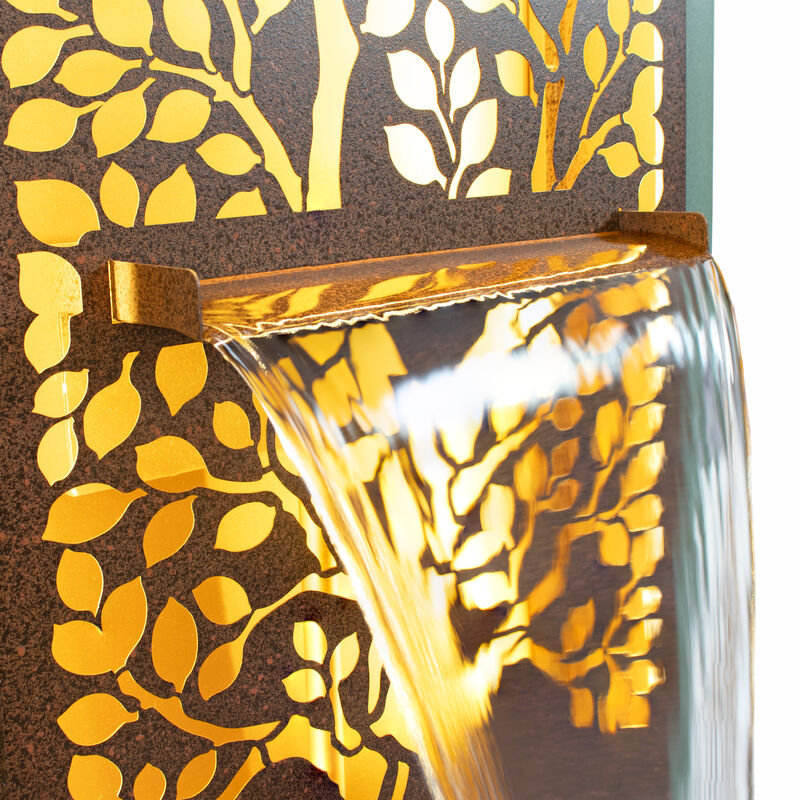 Sunnydaze Mighty Oak Steel Outdoor Water Fountain with LEDs - 41.25"