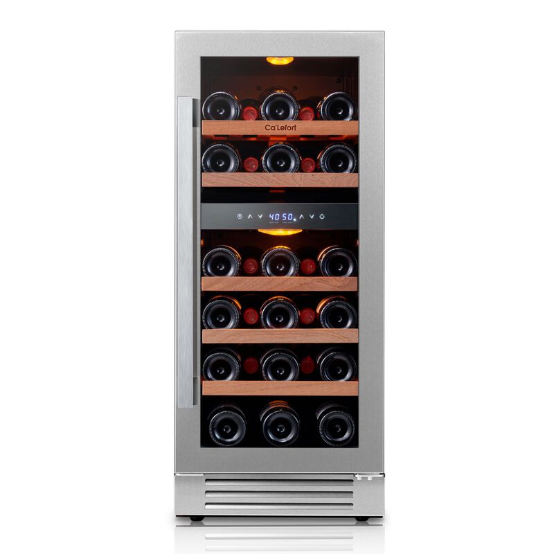Wine Fridge 15 Inch 28 Bottle Wine Refrigerator, 40-65&deg;F Dual Zone Wine cooler,3 Color LED,Built-in for Home/Bar image number 0