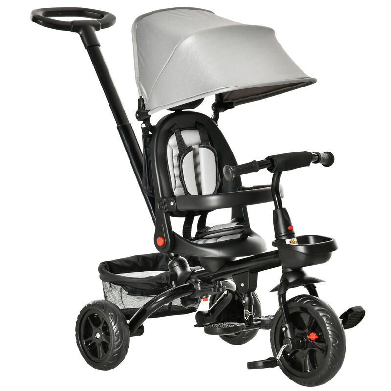 BreeBe Kids Tricycle, 4 in 1 Foldable Trike with Reversible Seat, Adjustable Parent Handle, Safety Harness, Wheel Brakes, Removable Canopy, Storage image number 0