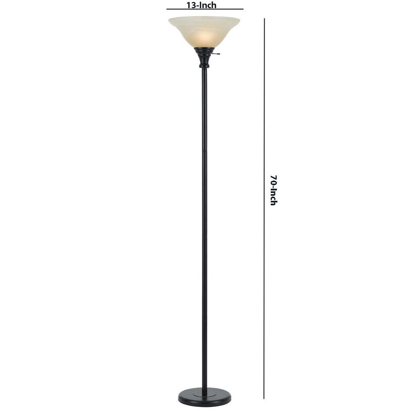 Metal Round 3 Way Torchiere Lamp with Frosted Shade, Dark Bronze and Gold-Benzara