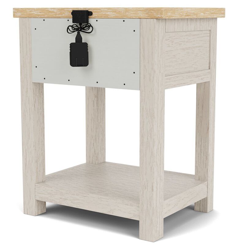 FurniFact Wood Nightstand with Drawer &ndash; Beige End Table Bedroom Accent Storage image number 3
