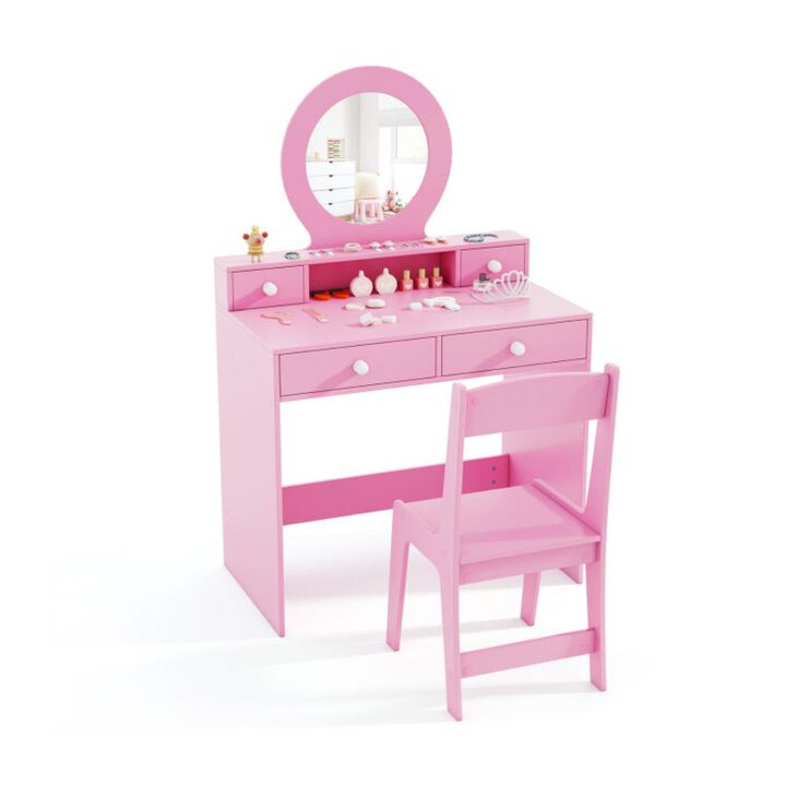 Hivvago Kids Vanity Set with Mirror Princess Makeup Dressing Desk and Chair Set with Mirror