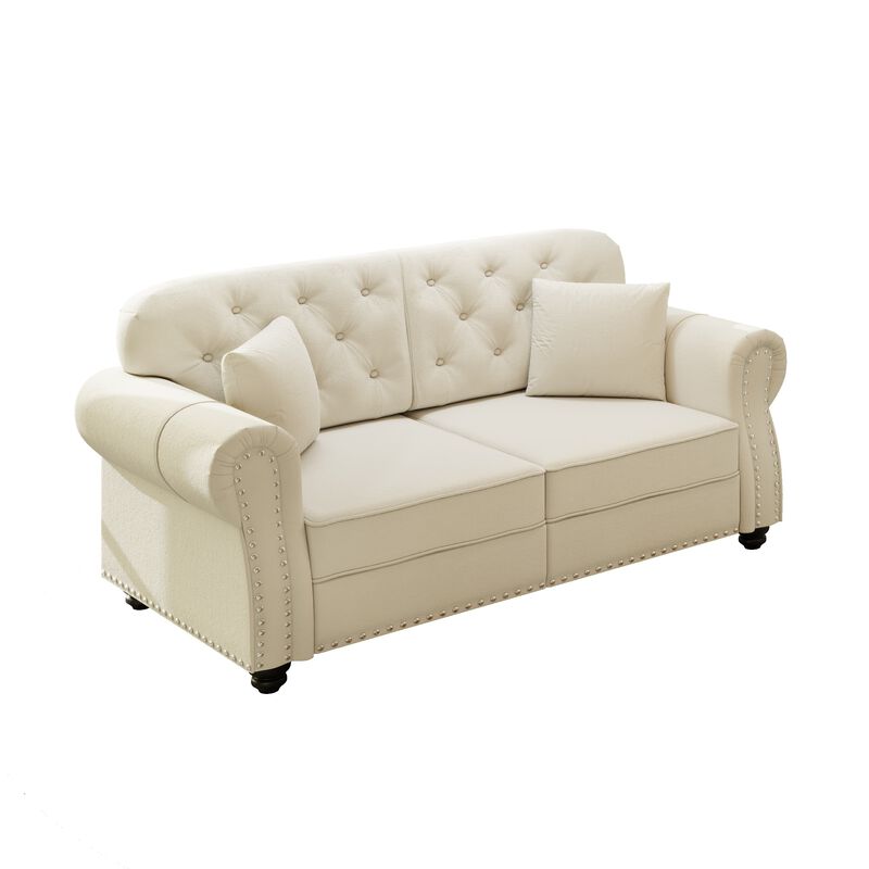 63" Velvet Chesterfield Sofa with Nailhead Trim and 2 Pillows image number 8
