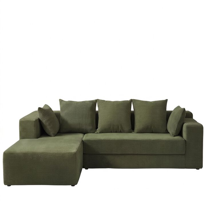 Vipbear 105" Corduroy Modular L-Shaped Sectional Sleeper Sofa Bed with Pull-Out Bed, Boneless Couch
