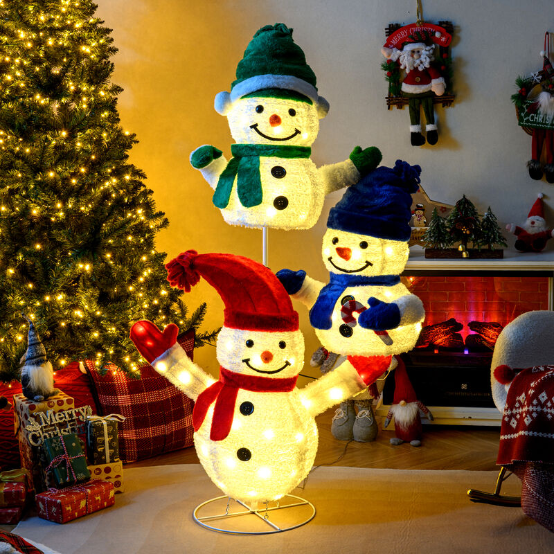 5-Foot Lighted Stacked Snowman Christmas Decoration with 110 LED Lights image number 5