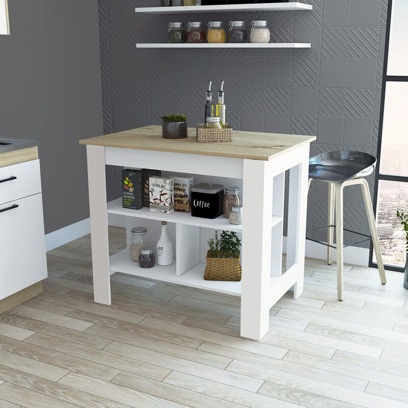Streamdale Rockaway 3-Shelf Kitchen Island White And Light Oak image number 1