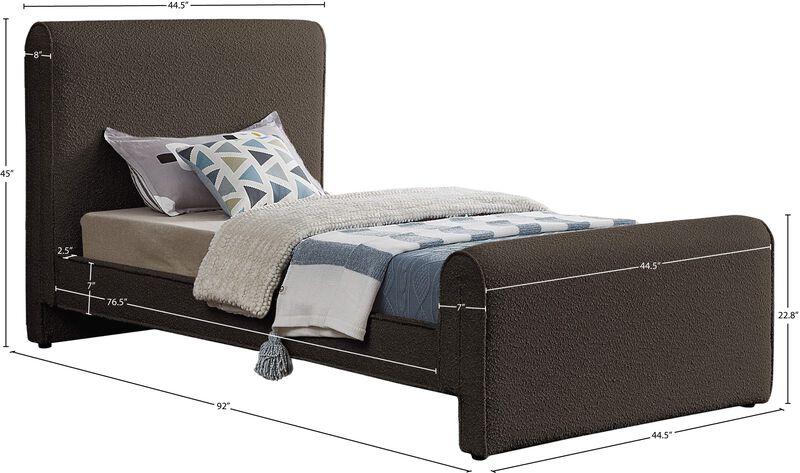 Meridian Furniture Stylus Brown Boucle Fabric Twin Bed image number 7