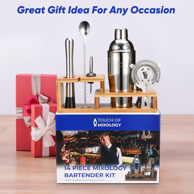 Touch of Mixology Bartender Kit - Bar Set Cocktail Shaker Set - Cocktail Kit Set - Bartending Kit - Bar Essentials for Home Bar Cart Accessories - Perfect Housewarming Gift - New Home Essentials 14 PC