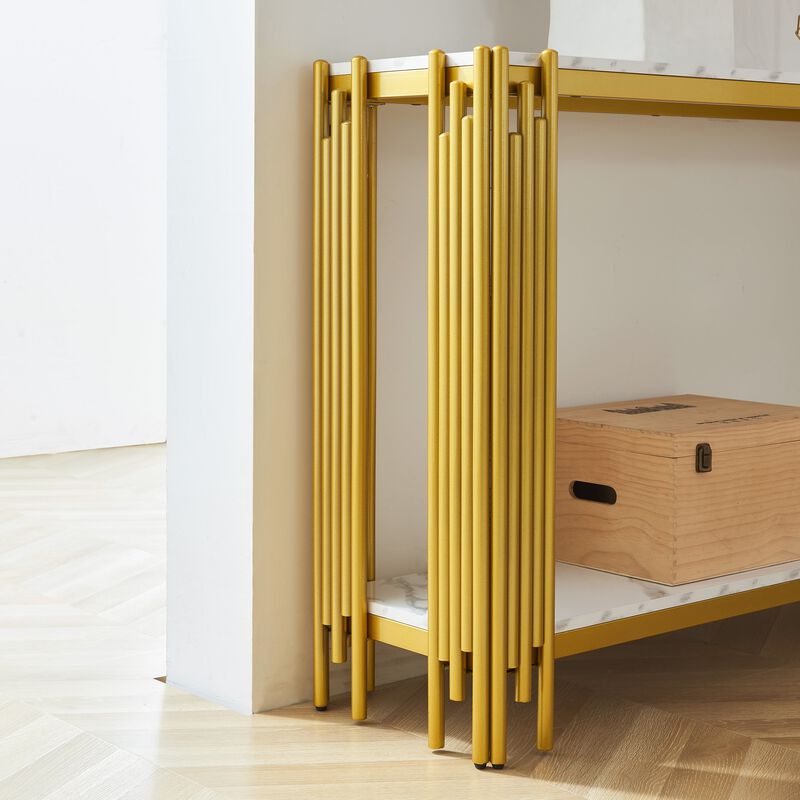 Modern Gold Console Table with Marble Effect Top & Metal Frame, 48-Inch Hallway Solution