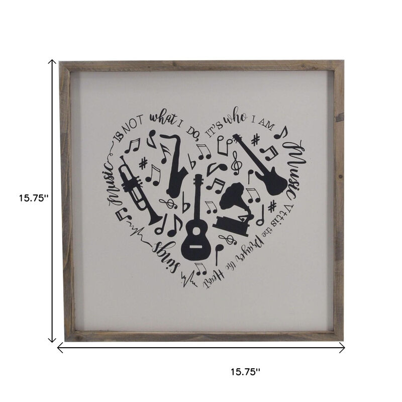 HomeRoots 16" X 16" Black And White Heart Music Wood Square Framed Art image number 4