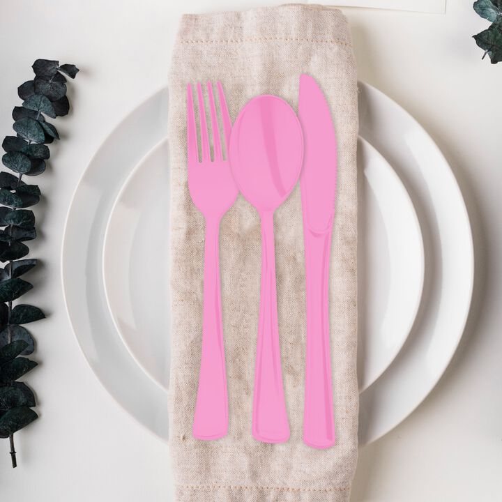 Pink Plastic Party Cutlery Set (144 Sets)