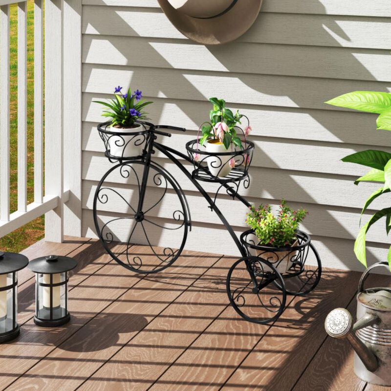 Hivvago Tricycle Plant Stand Flower Pot Cart Holder with 3 Hollowed Baskets